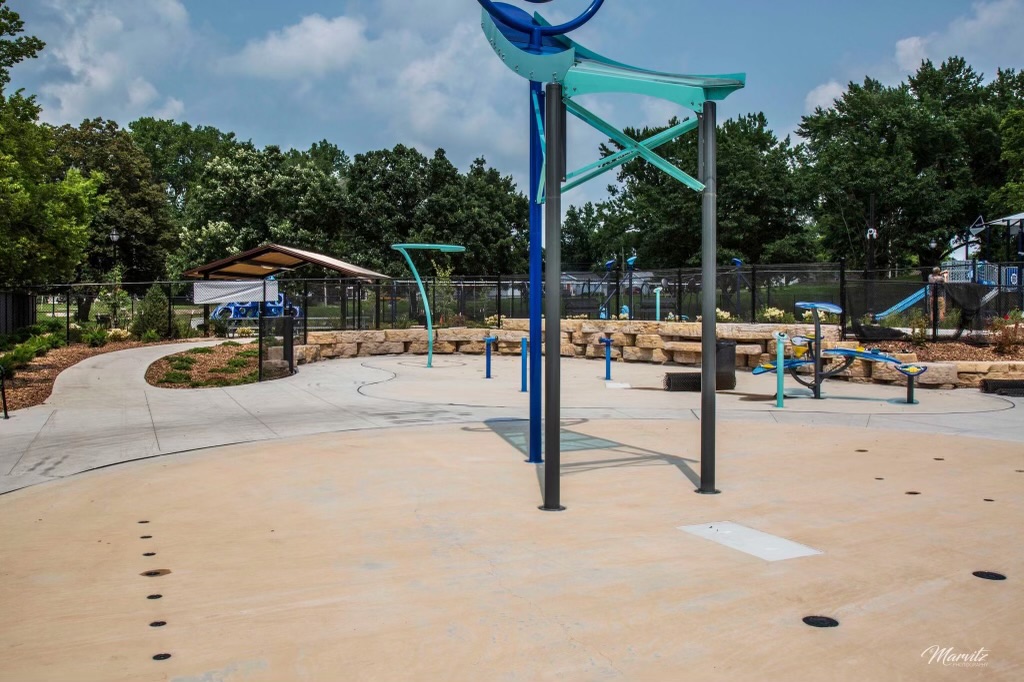 Another view of the Gates Park splash pad spray features.