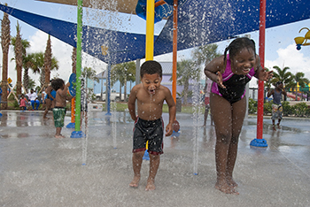 Glades Pioneer Park Splashpark water play area in Belle Glade.