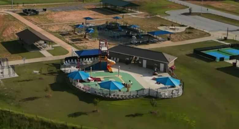 An aerial view of the splash pad