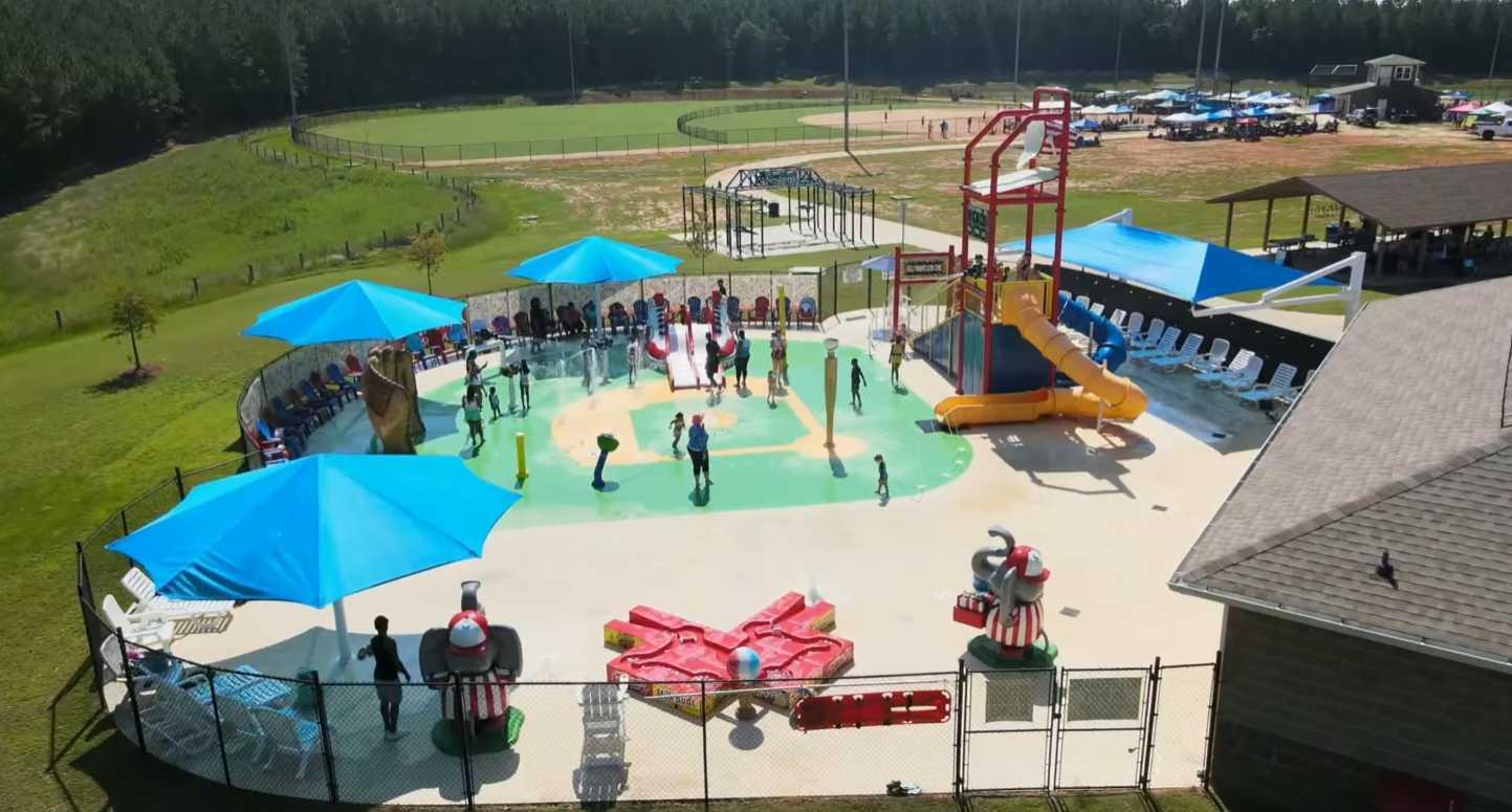 An aerial view of the splash pad