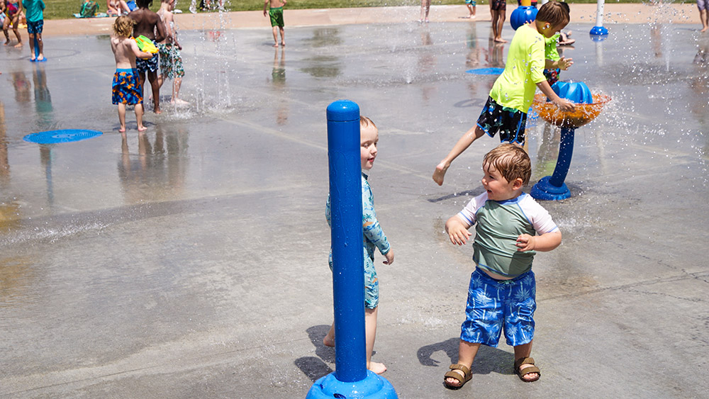 Children playing at Hayward Park Splash Pad.