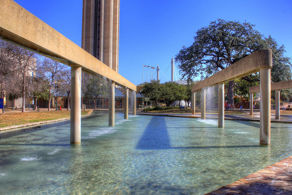 Water feature at Hemisfair.