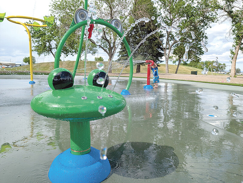 Froggy-themed splash features at Homesteader Park in Powell.