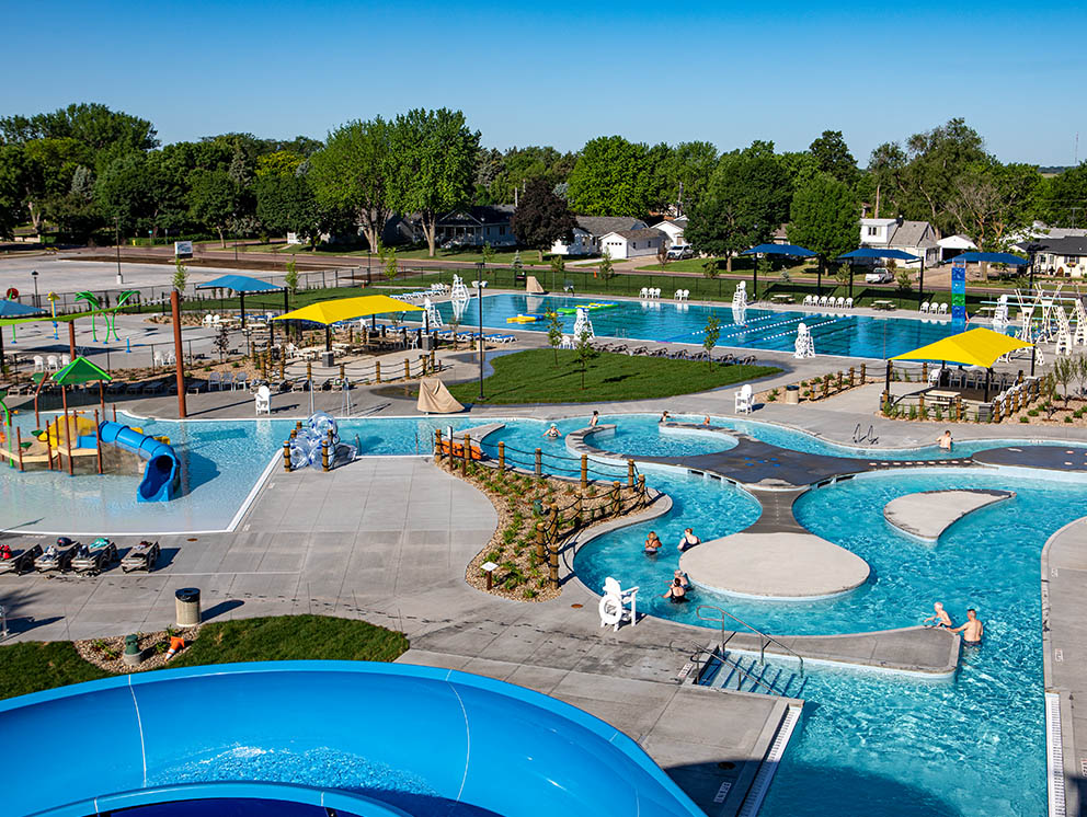 Lazy river aerial view at Huether Family Aquatics Center.