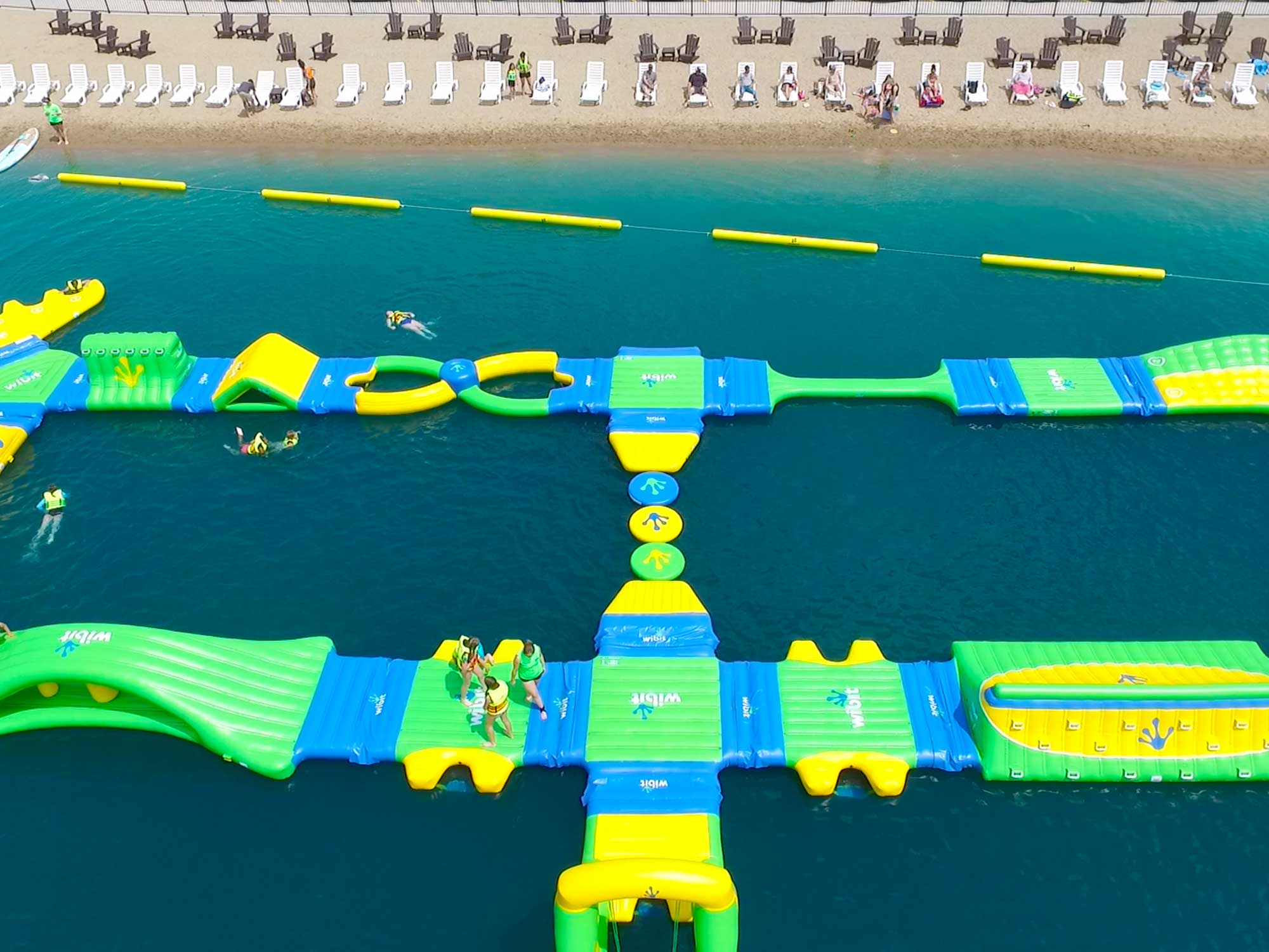 Aerial-style view of the beach area at Inukshuk Shores.