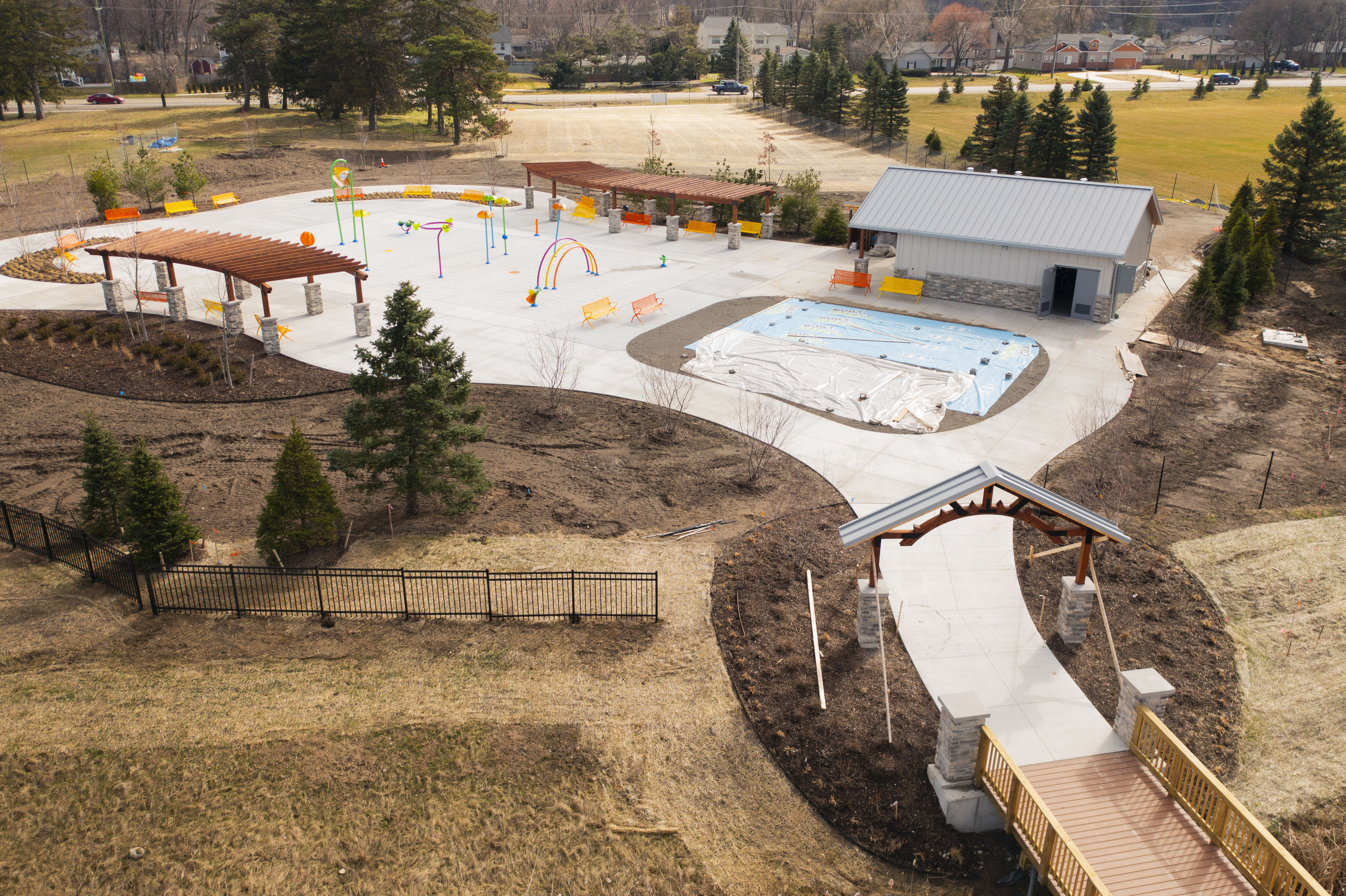 Splash-play zone at Jessica's Splashpad in Novi.
