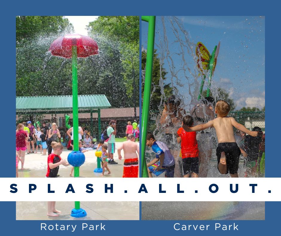 Children enjoying Johnson City splash pad water play.