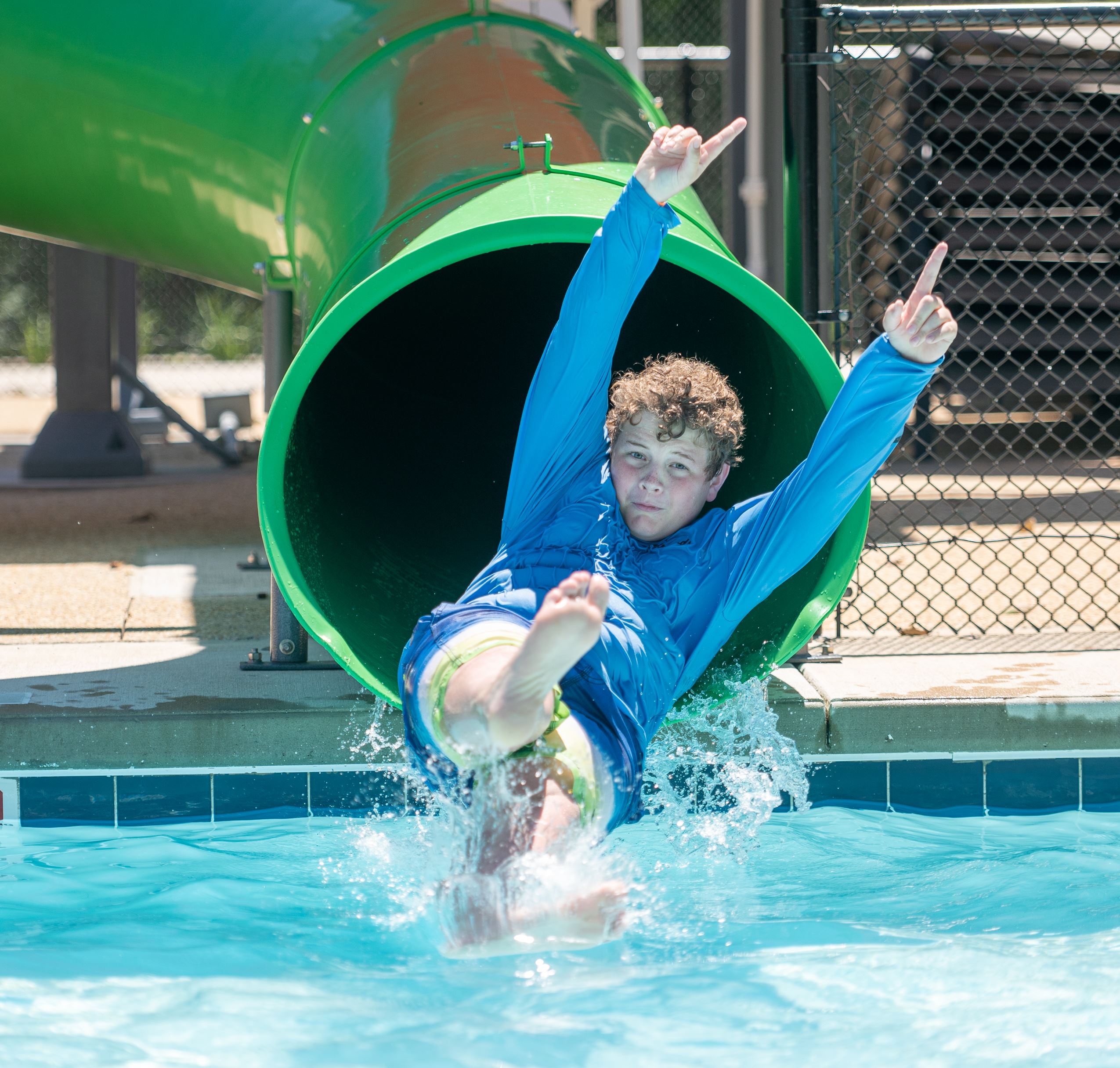 Green waterslide at Kenneth R. Dunn Municipal Pool.