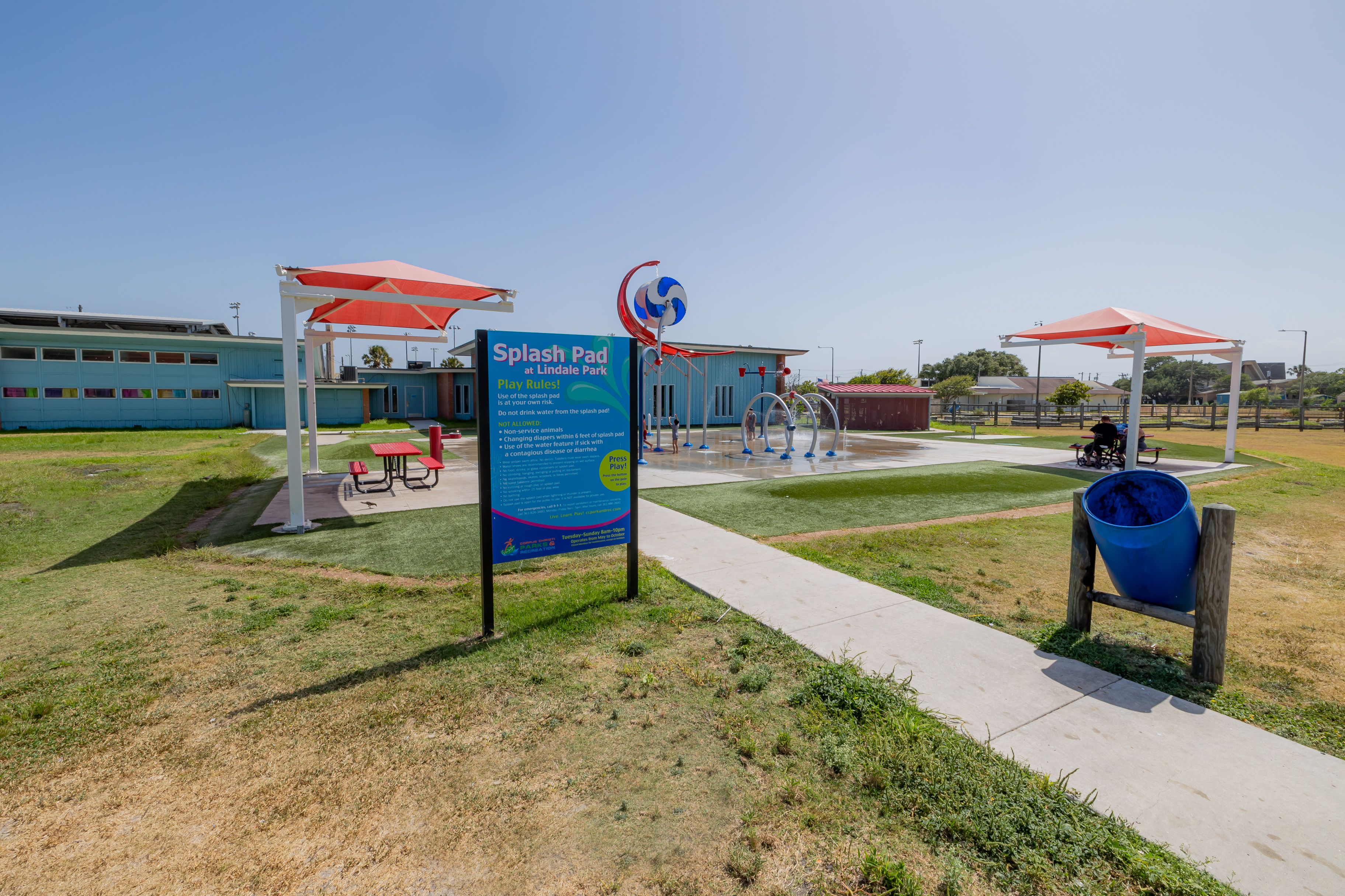 Lindale Park Splash Pad entrance sign.