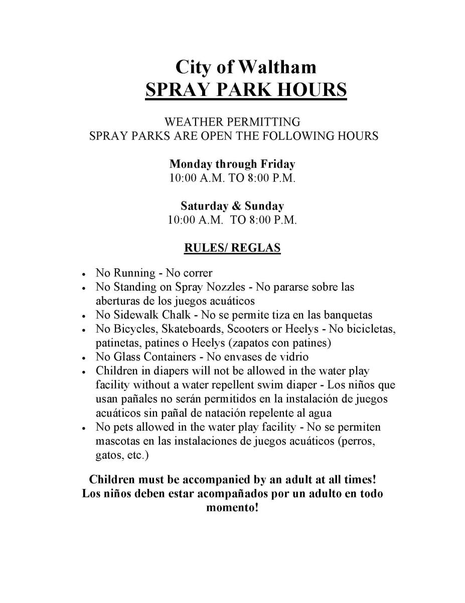 Waltham spray park signage.