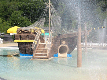 Pirate ship water-play structure at Marietta Aquatic Center.