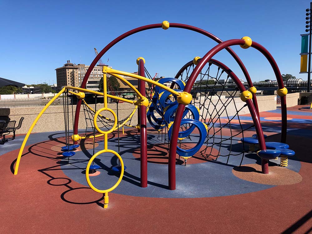 Another angle of the Mark's Park splash pad equipment.