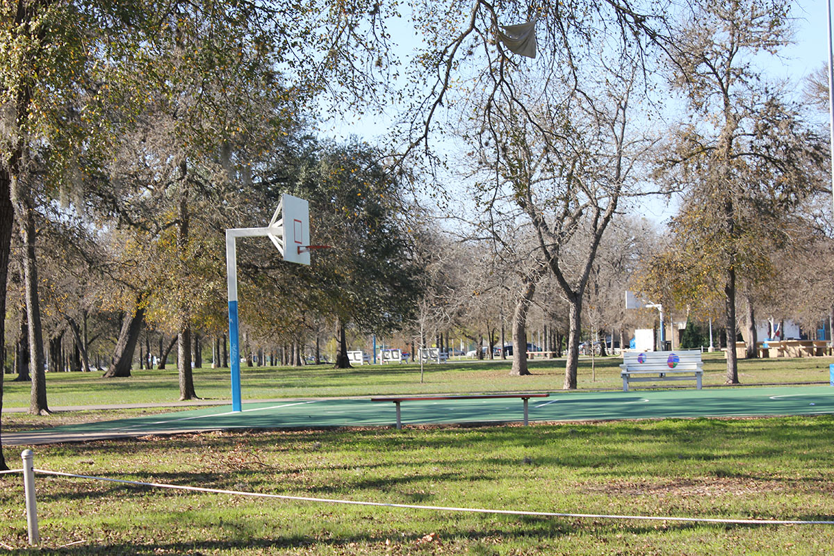 Basketball court and bench at Martin Luther King Park.