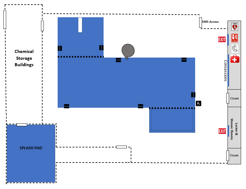Pool layout diagram for Metropolis City Pool and splash park.