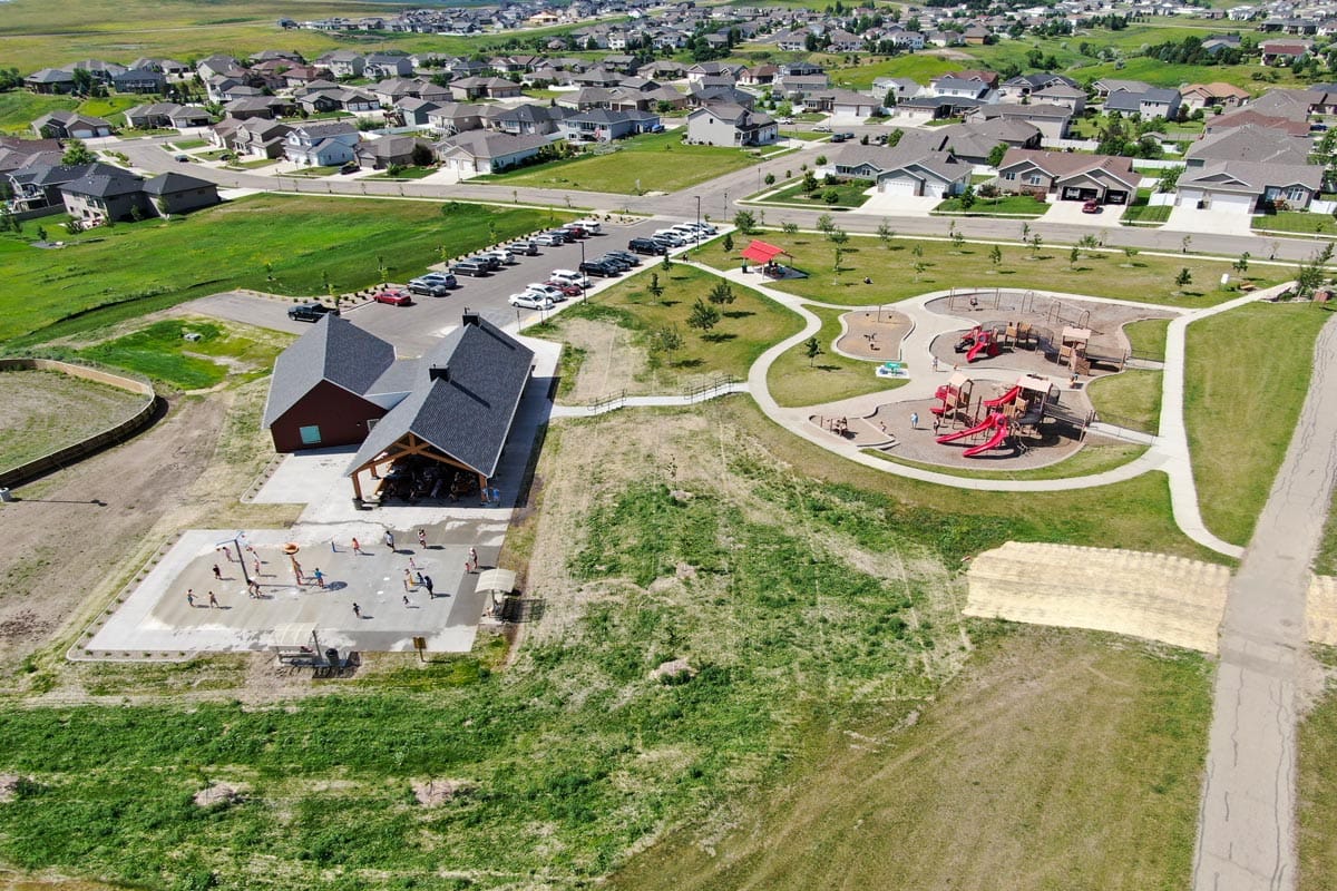 Aerial view of New Generations Park in Bismarck.