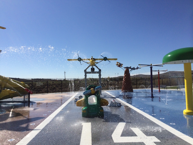 Plane-themed feature at North Valleys Splash Park.
