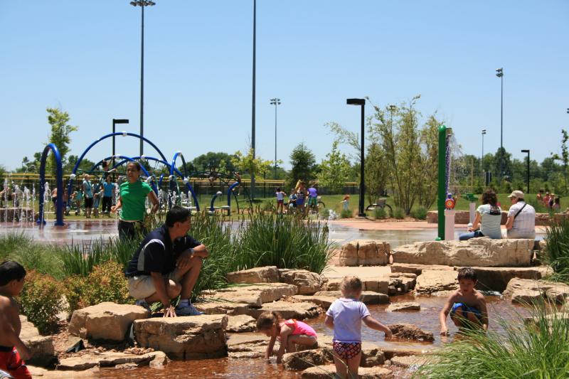 Wide view of the splash area at O'Fallon Family Sports Park.