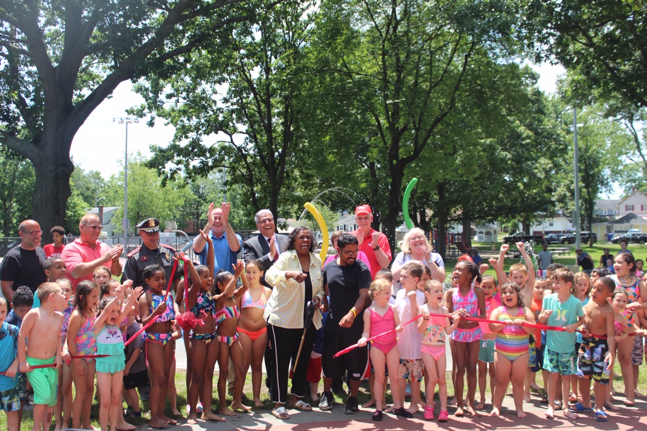 Additional view of the East Providence splash pad play area.