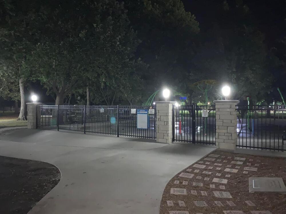 Night view of Parsons Splash Pad.