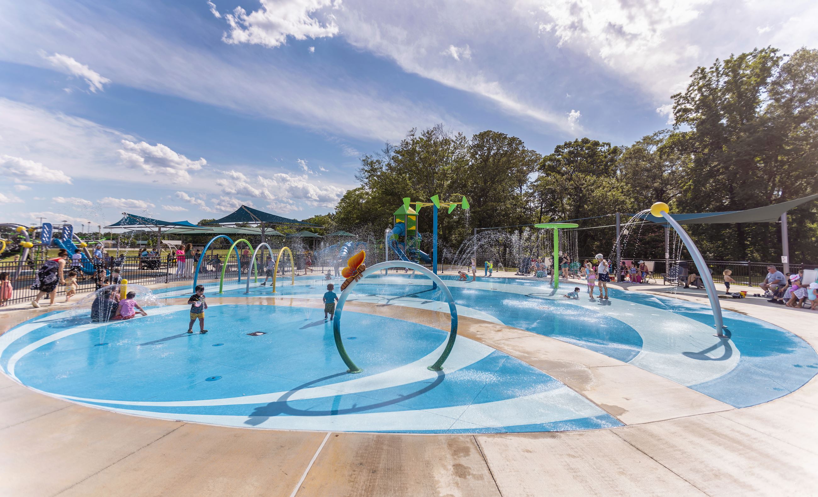 Children playing at the Pelham Splash Pad.