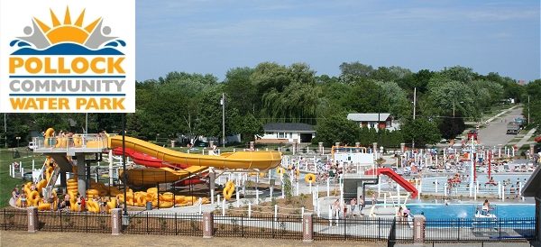 Pollock Community Water Park main pool and water-play area.