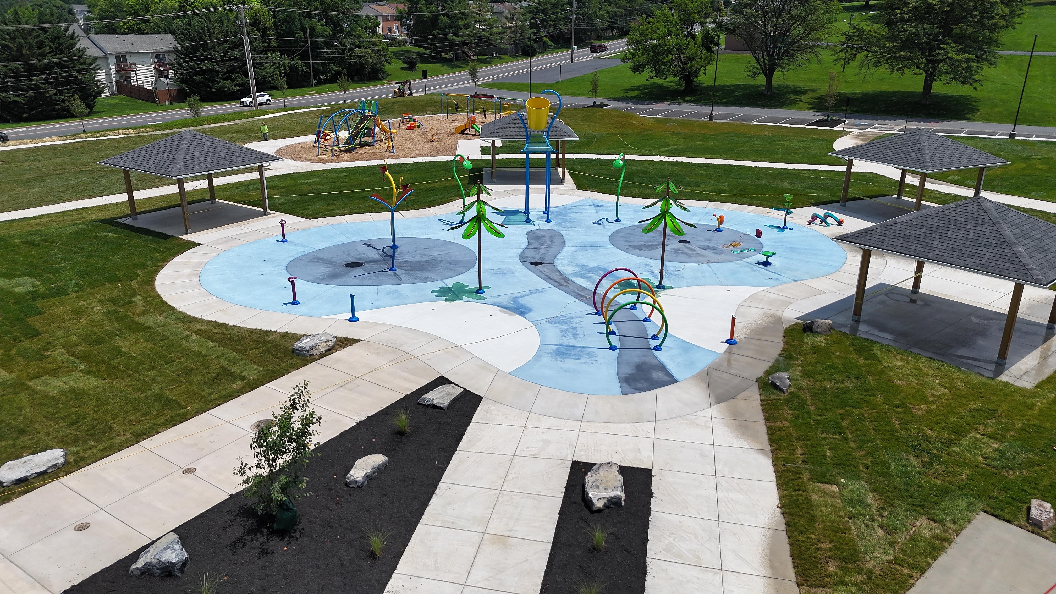 Aerial view of Ralph Sampson Spraygrounds.