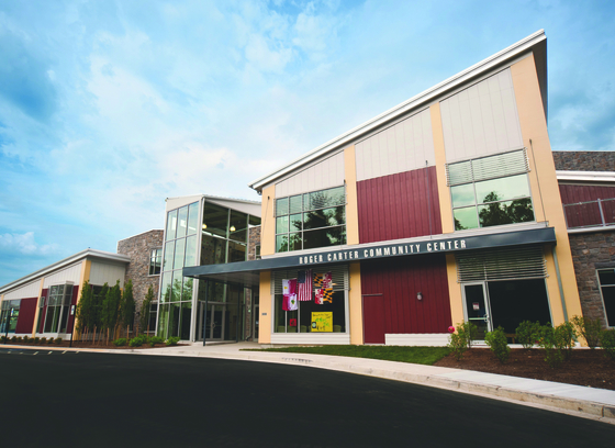 Roger Carter Community Center building exterior in Ellicott City.