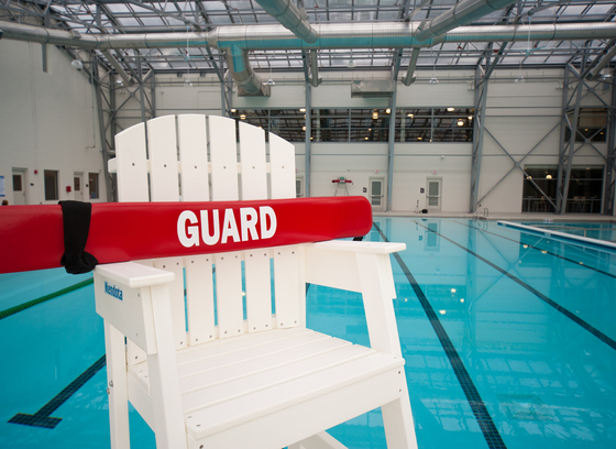 Lifeguard stand and pool area at Roger Carter Community Center.