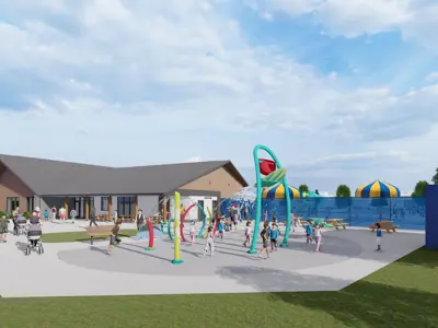Rendering of the Romkey Splash Pad water-play area.