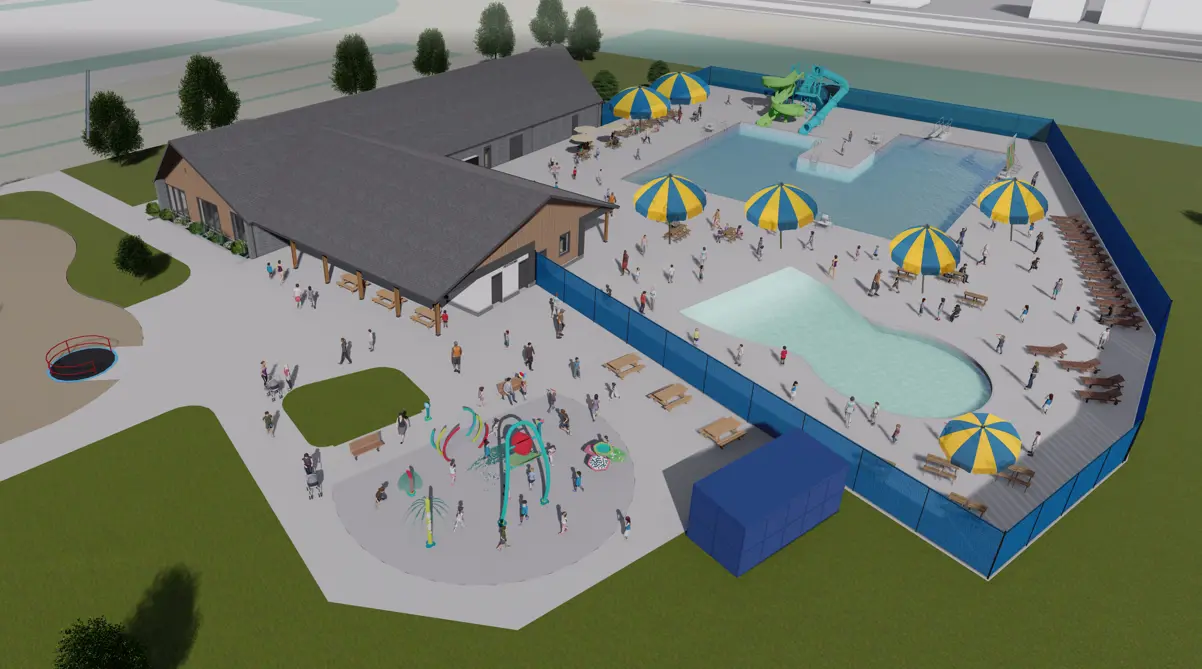 Rendering of the larger Moorhead municipal pool and splash pad site at Romkey Park.