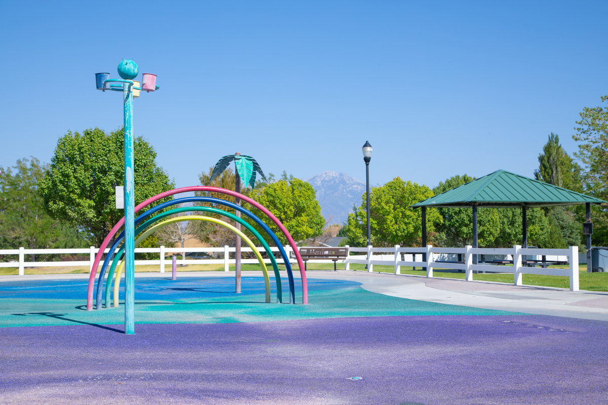 Overview of Rosecrest Splash Pad in Herriman.