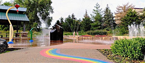 Rosemount Central Park splash pad in summer.