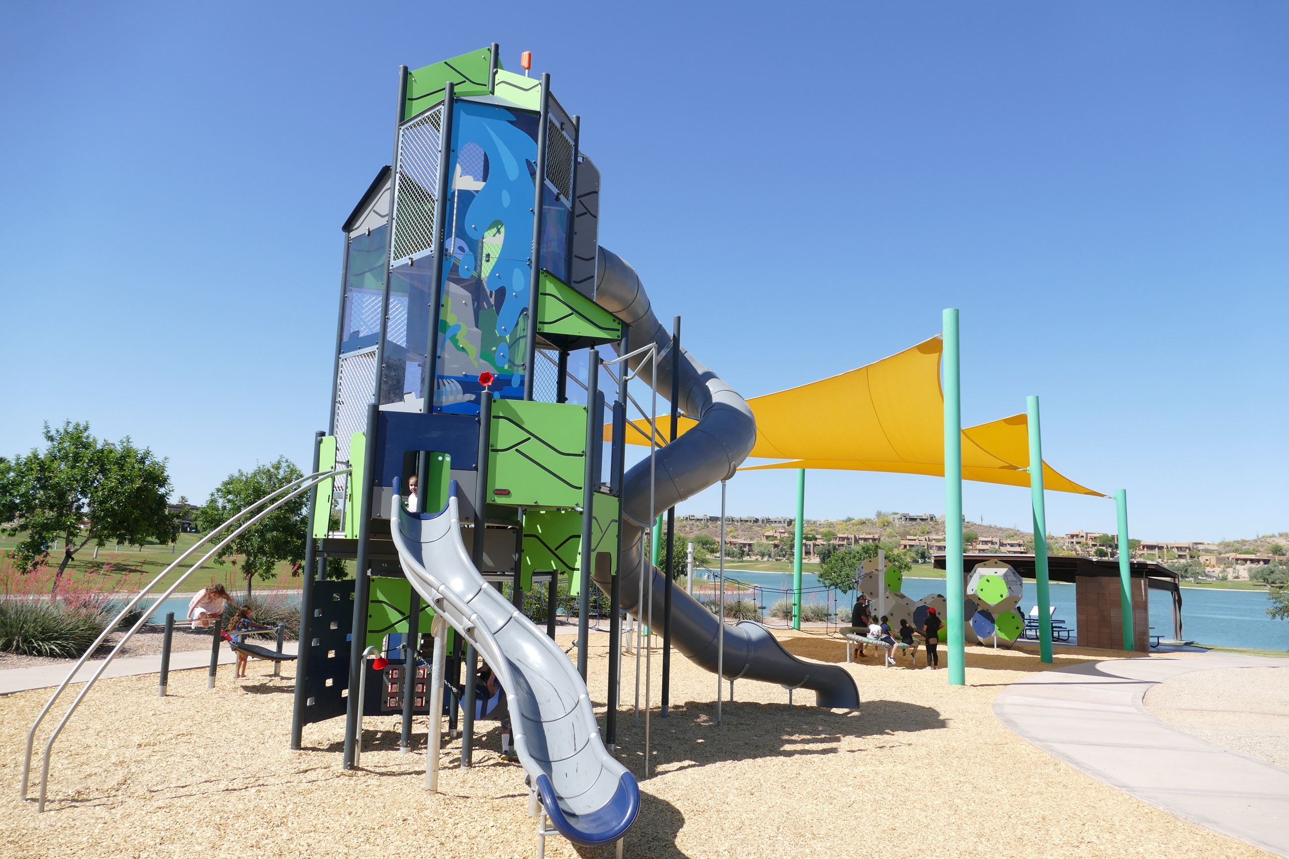 Play structure near the Fountain Park splash pad.