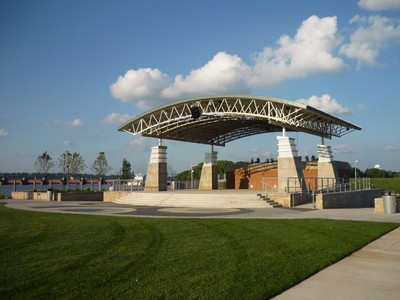 Stage and park area at Schwiebert Riverfront Park in Rock Island.