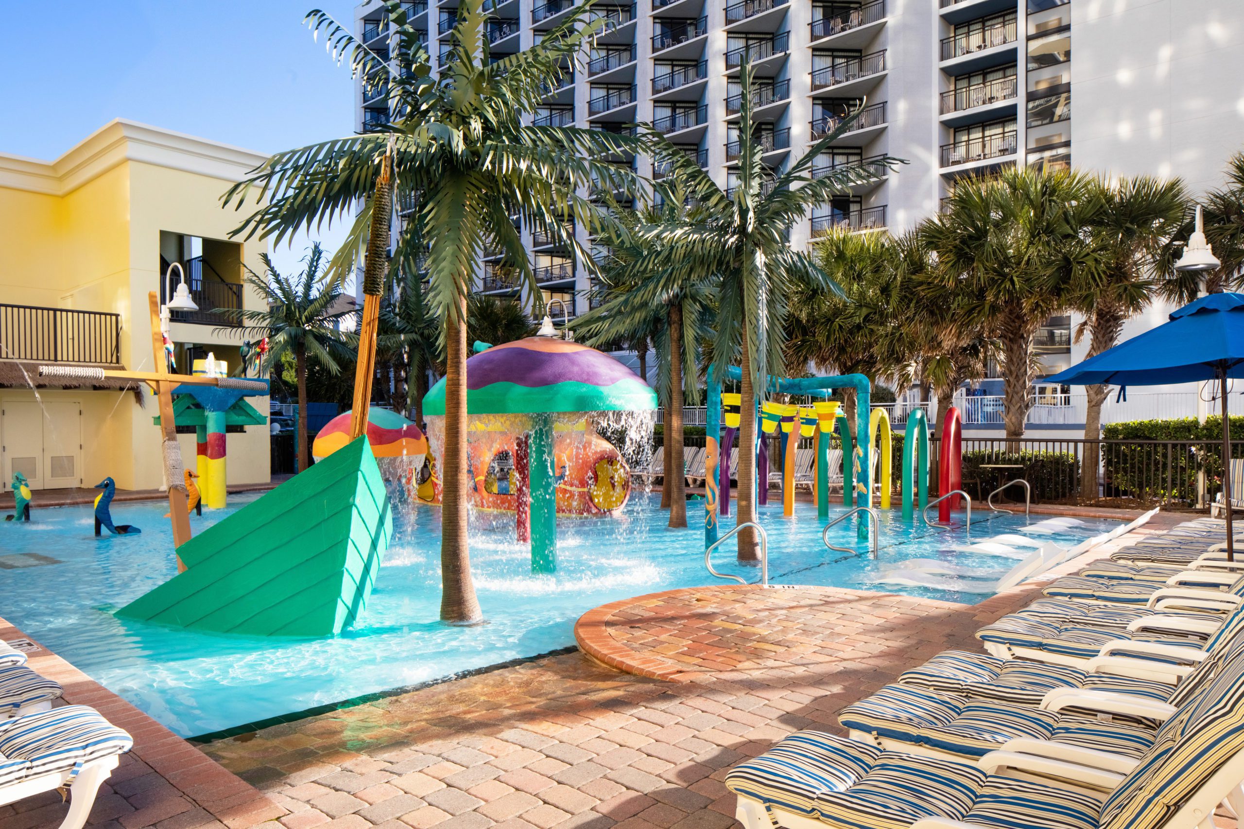 Family pool and water-play area at Sea Crest Resort in Myrtle Beach.