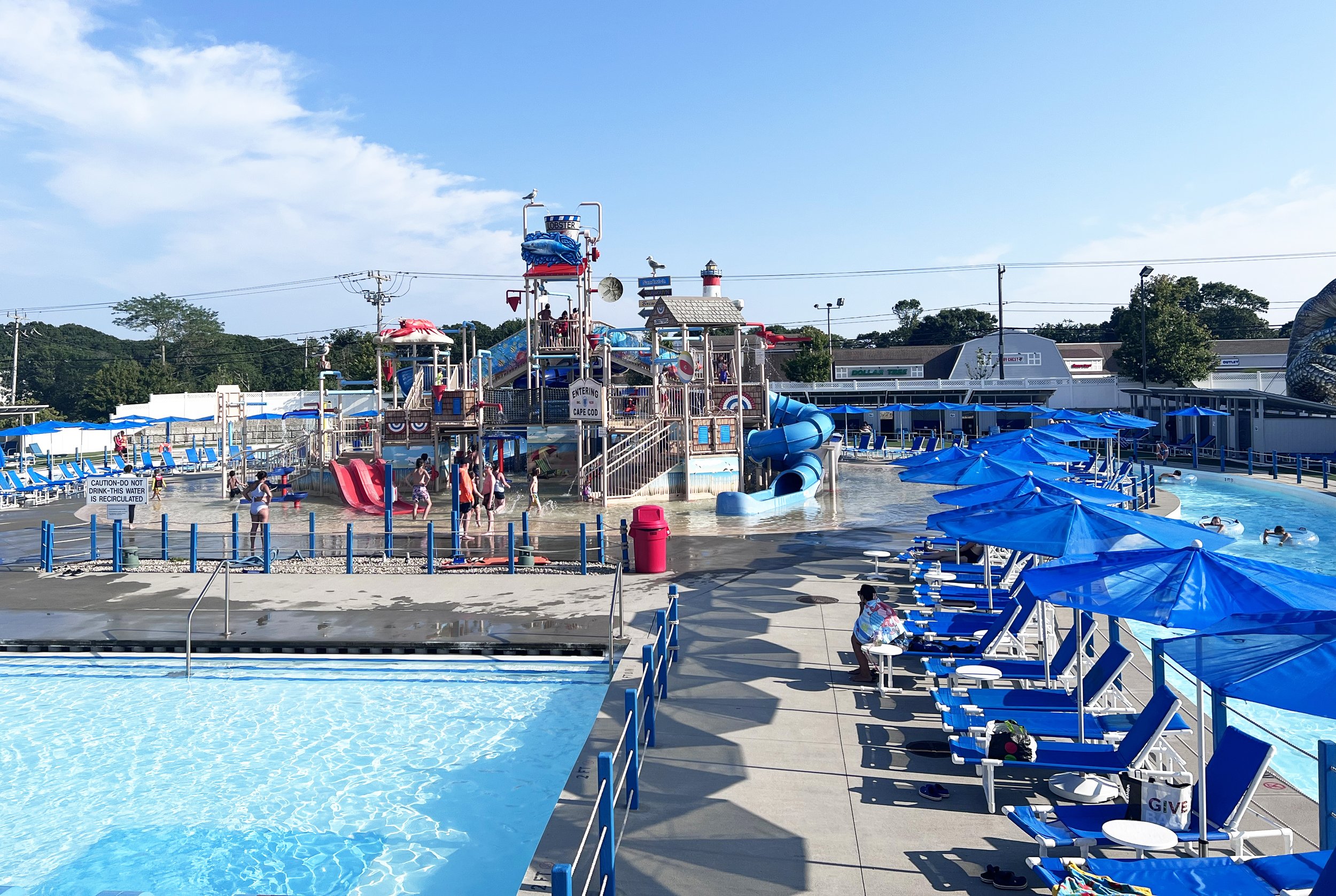 View of Splash Island and surrounding seating at Wicked Waves.