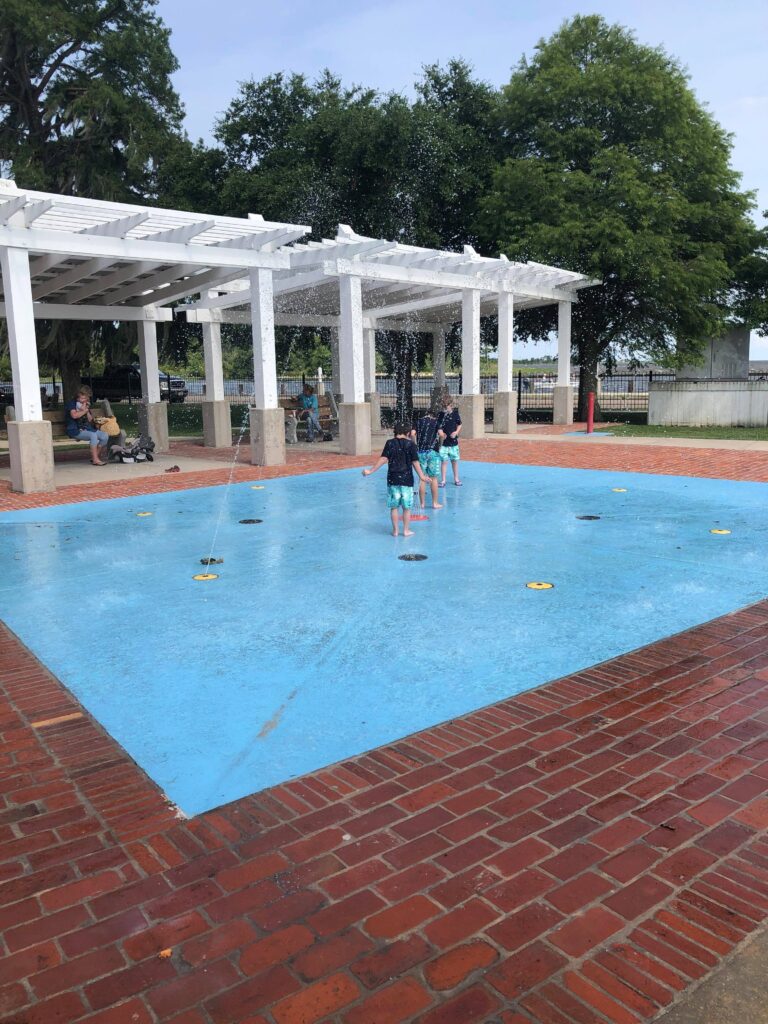 Mandeville lakefront splash area beside the children's park and beach.