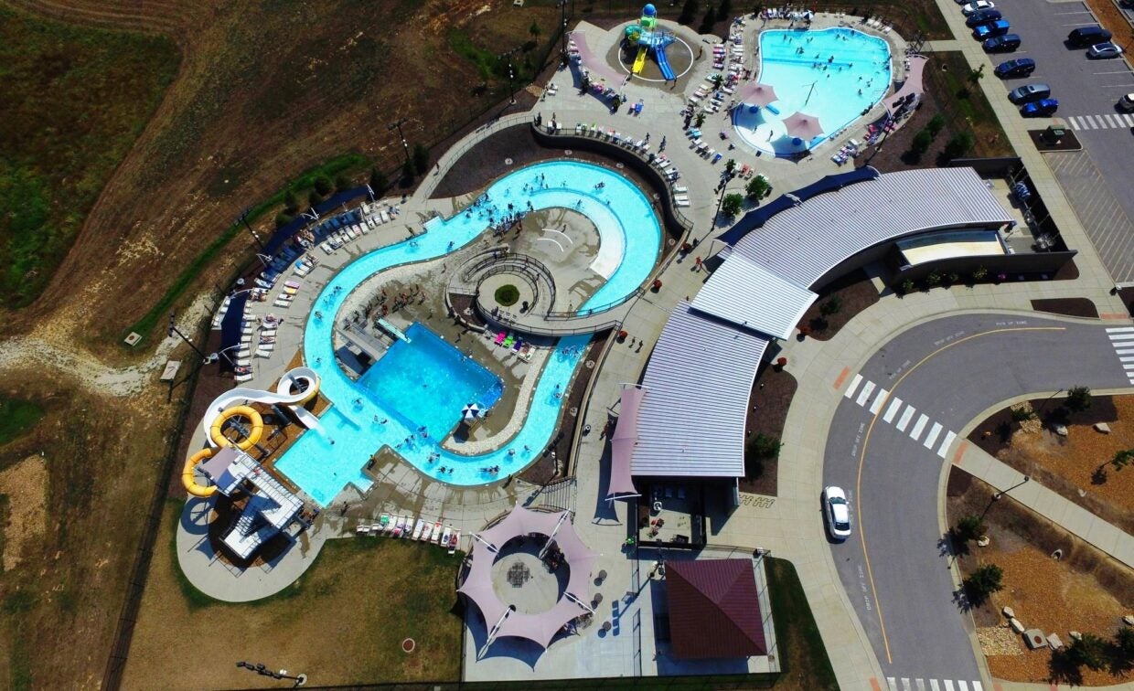 Aerial view of Splash Station Aquatic Center.