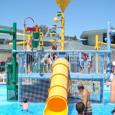 Additional view of Splash Zone water-play features.
