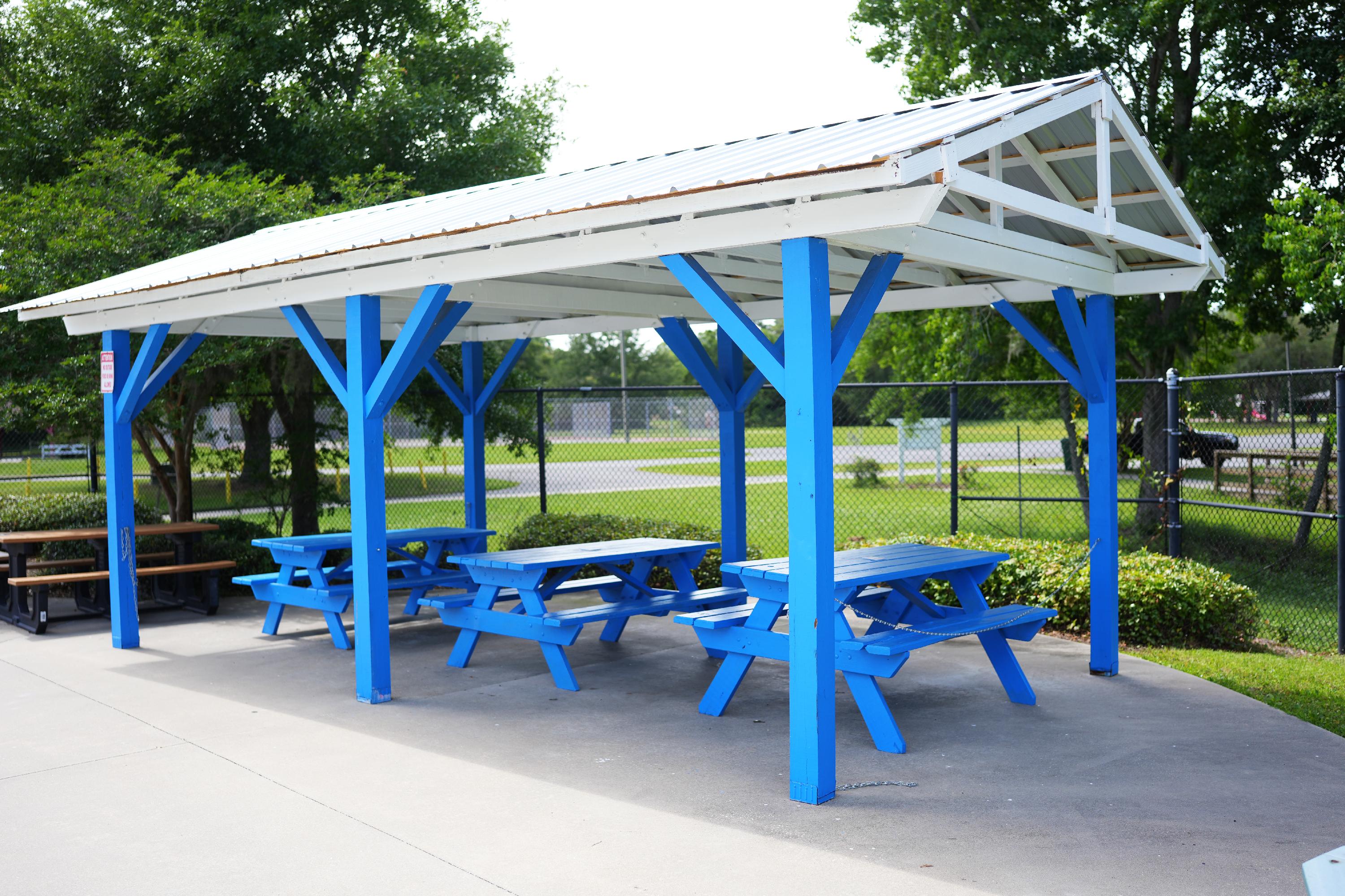 Blue pavilion at St. Marys Aquatic Center.