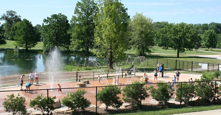 Stephens Lake Beach Spraygrounds water-play area.