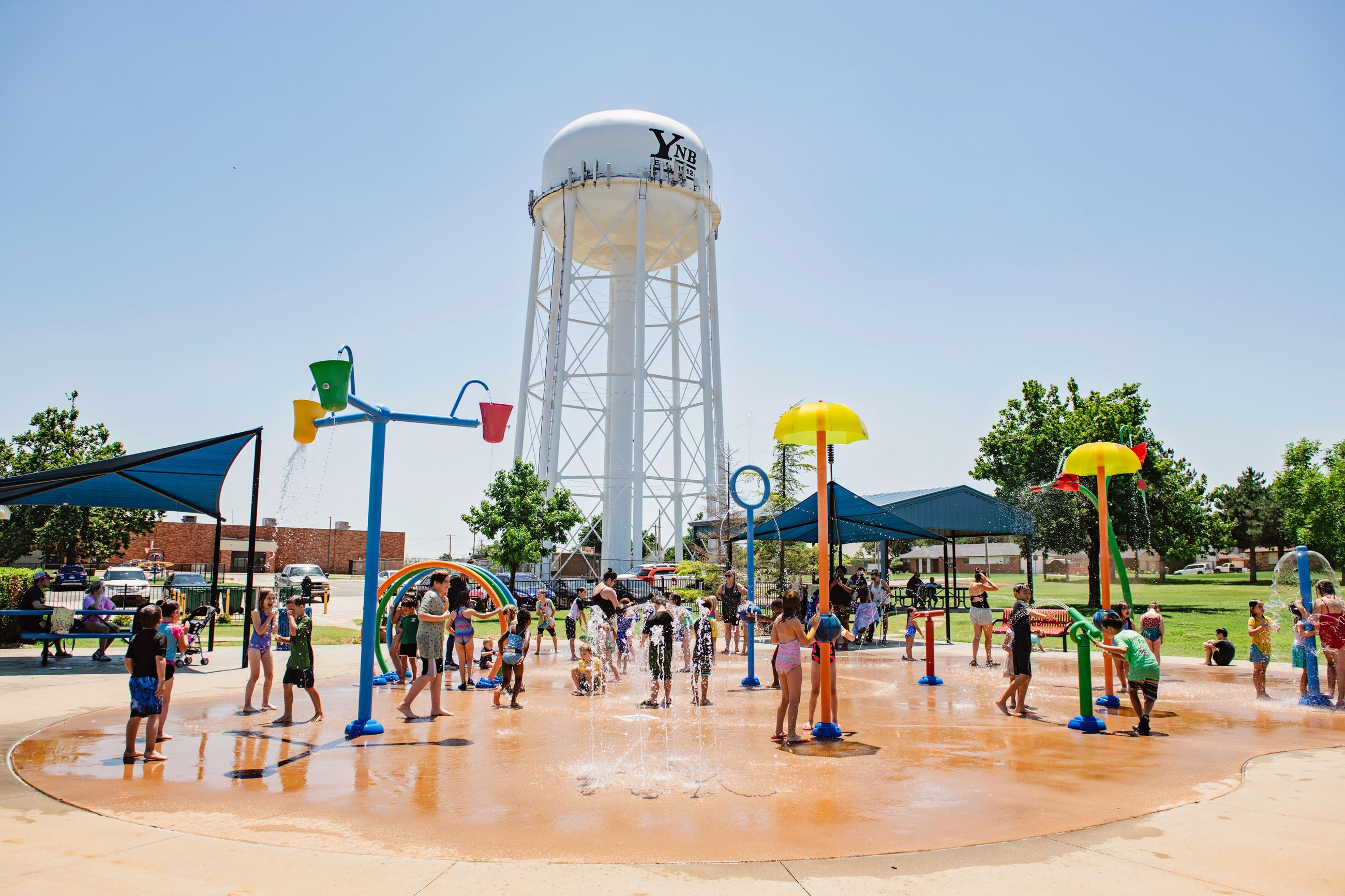 Sunrise Splash Pad water features in Yukon.