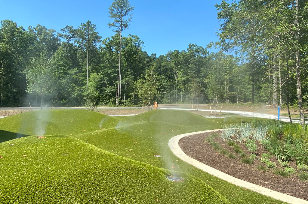 Mist mounds in the Taylor Farm Park spray park.