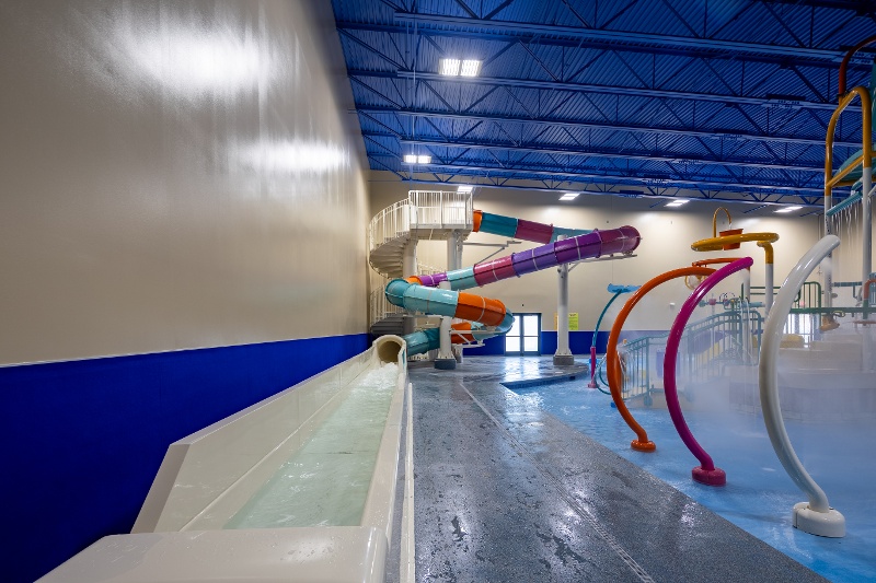 Tall twisting waterslide at The Alaska Club South.