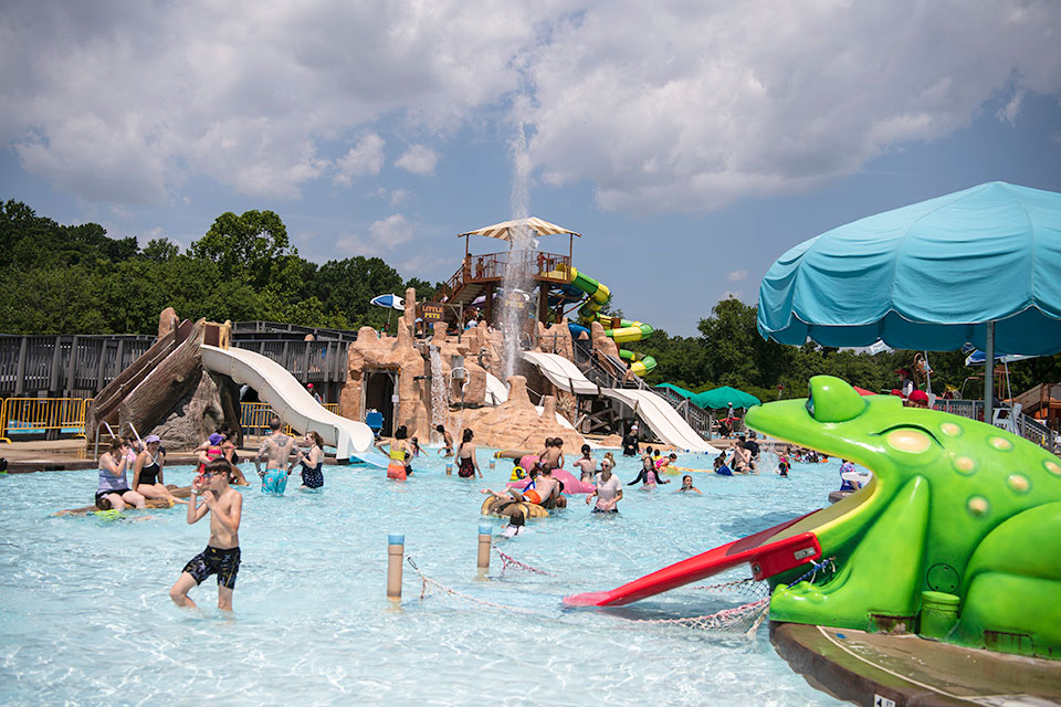 Water play area at The Water Mine Family Swimmin' Hole in Reston.