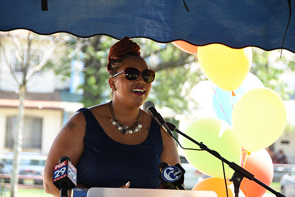 Water jets running at Von Nieda Park Sprayground.