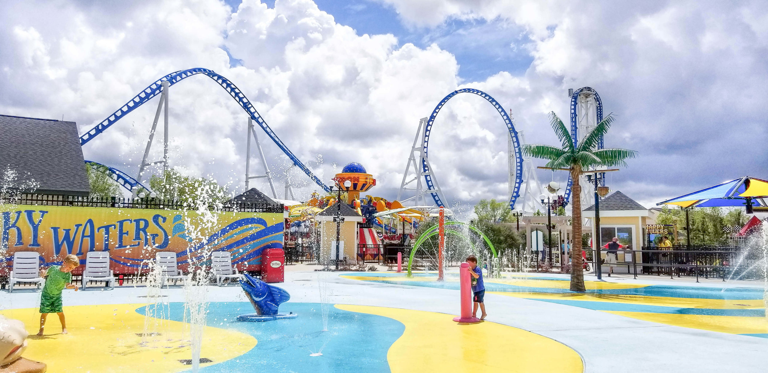 Water-play elements at the Wacky Waters splash pad.