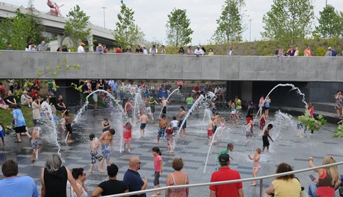Overview of the splash area at Wasioto Park.