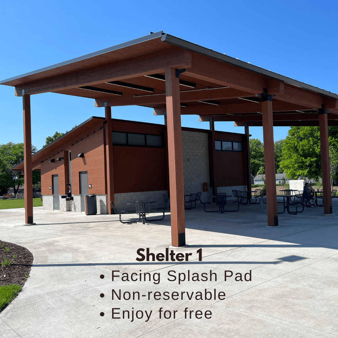 Shelter near the splash pad at Waterworks Park.