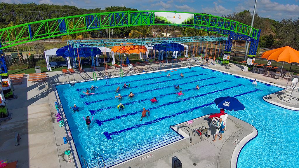 Aerial official image of Wellington Aquatics Center.